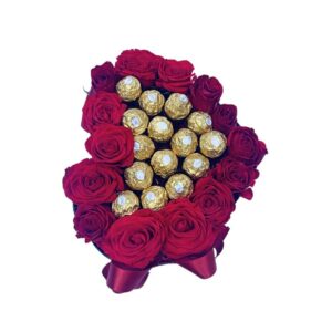 Box Coração Rosas e Ferrero